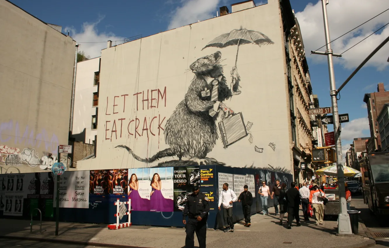 Photo wallpaper graffiti, Banksy, rat