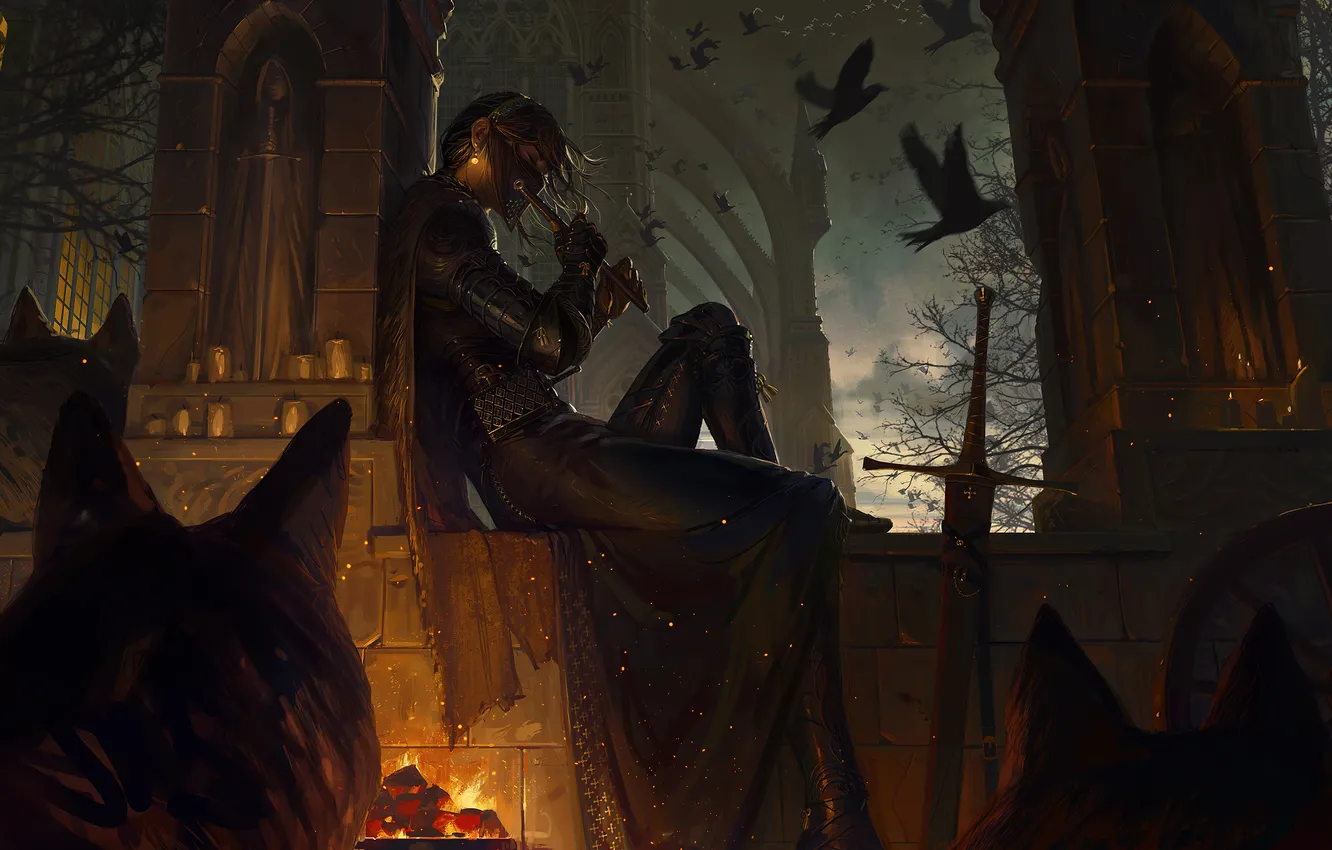 Photo wallpaper fantasy, digital art, artwork, warrior, Guweiz, The warrior girl