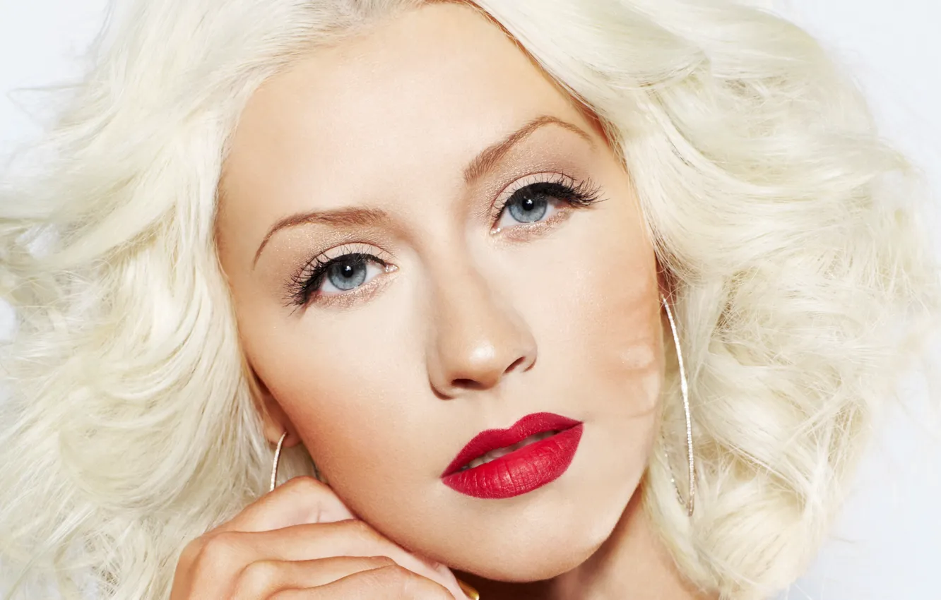 Photo wallpaper girl, face, makeup, blonde, lips, singer, Christina Aguilera, celebrity