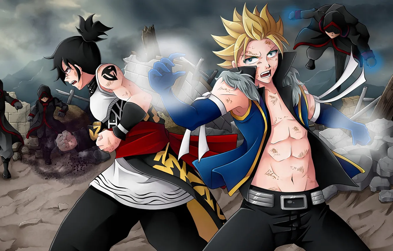 Photo wallpaper magic, anime, art, guys, the battle, characters, Fairy Tail, Fairy tail