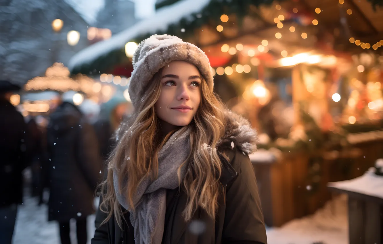 Photo wallpaper girl, joy, face, smile, emotions, holiday, new year, portrait