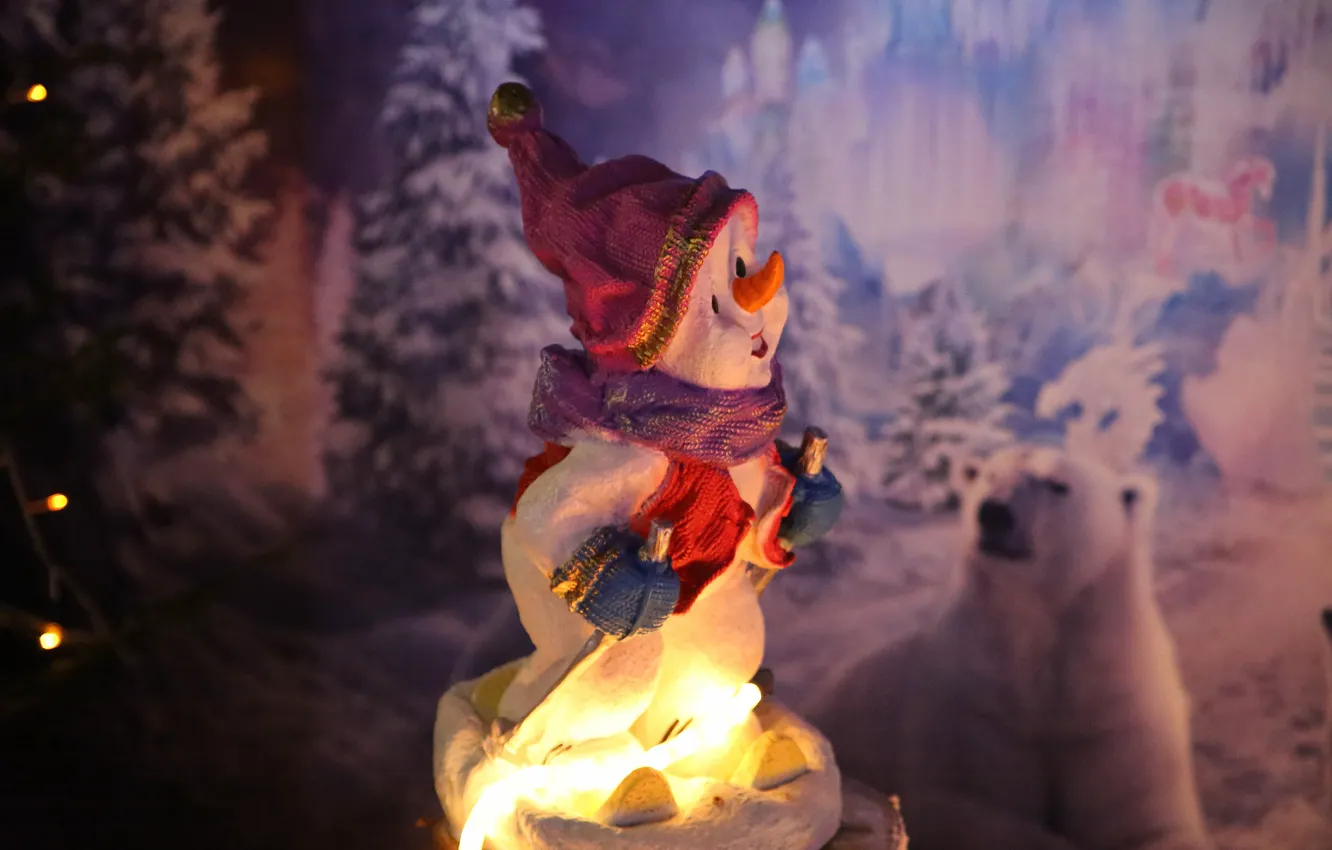 Photo wallpaper winter, light, pose, background, holiday, toy, new year, scarf