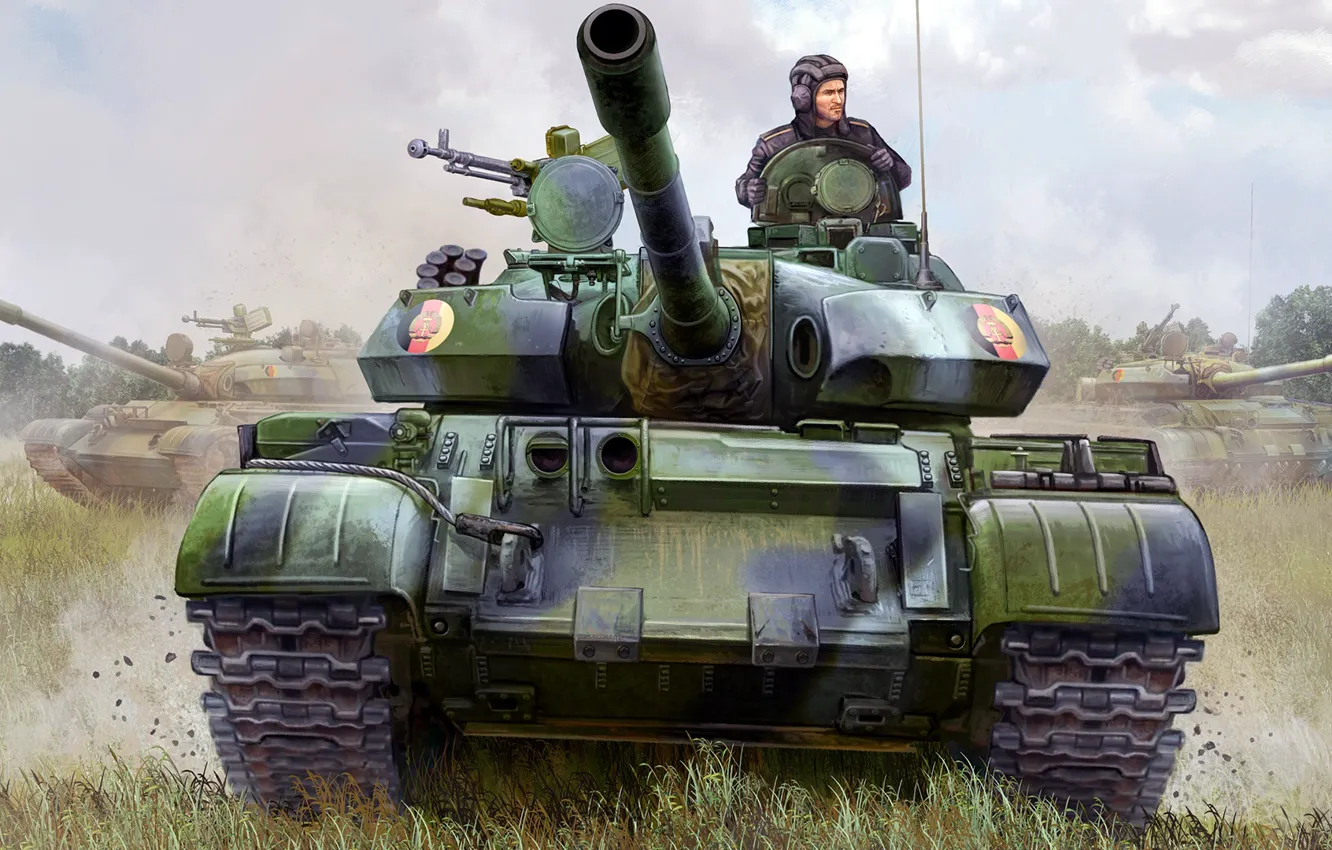 Photo wallpaper main battle tank, NVA, Nationale Volksarmee, Soviet medium tank, the armed forces of the GDR, …