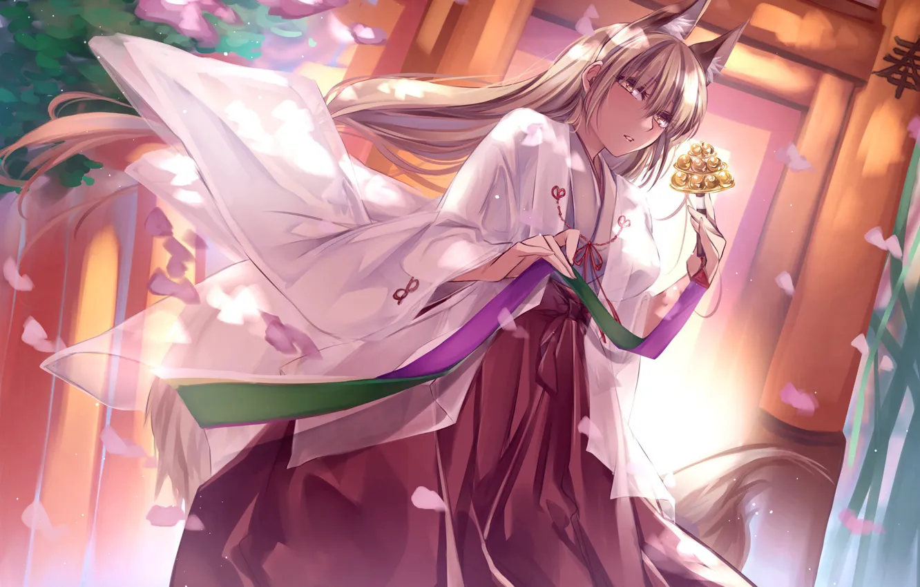 Photo wallpaper girl, neko, priestess, ears, anime, art