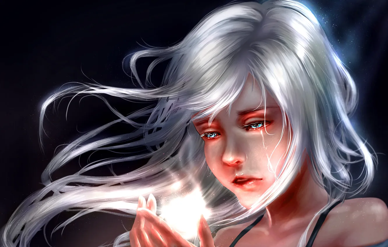 Photo wallpaper glow, fantasy, art, crying, devushka, by b1tterRabbit