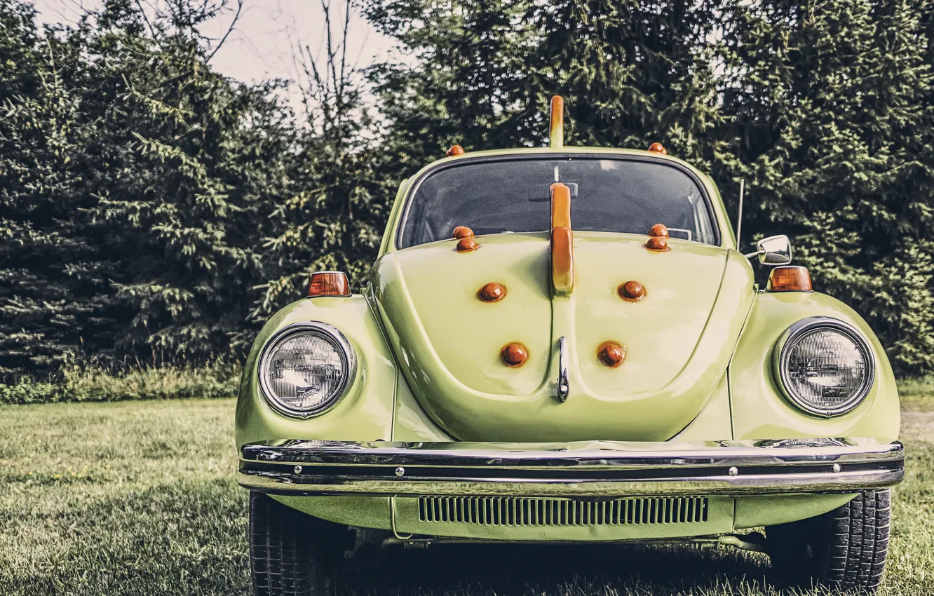 Photo wallpaper machine, retro, beetle, car, oldschool, old school, volkswagen beetle, green dragon