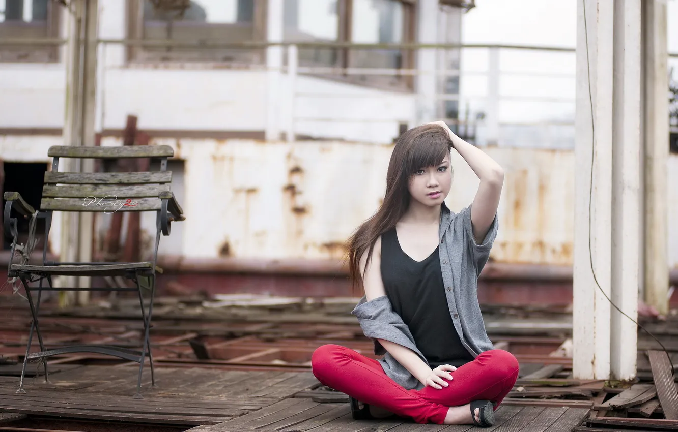 Photo wallpaper girl, pose, background, Asian