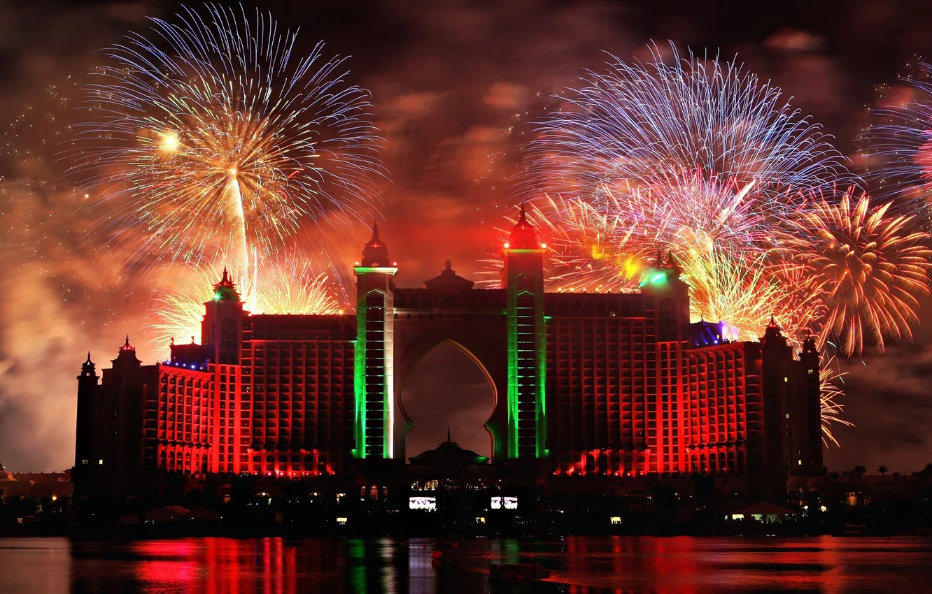 Photo wallpaper Night, Dubai, UAE, Fireworks