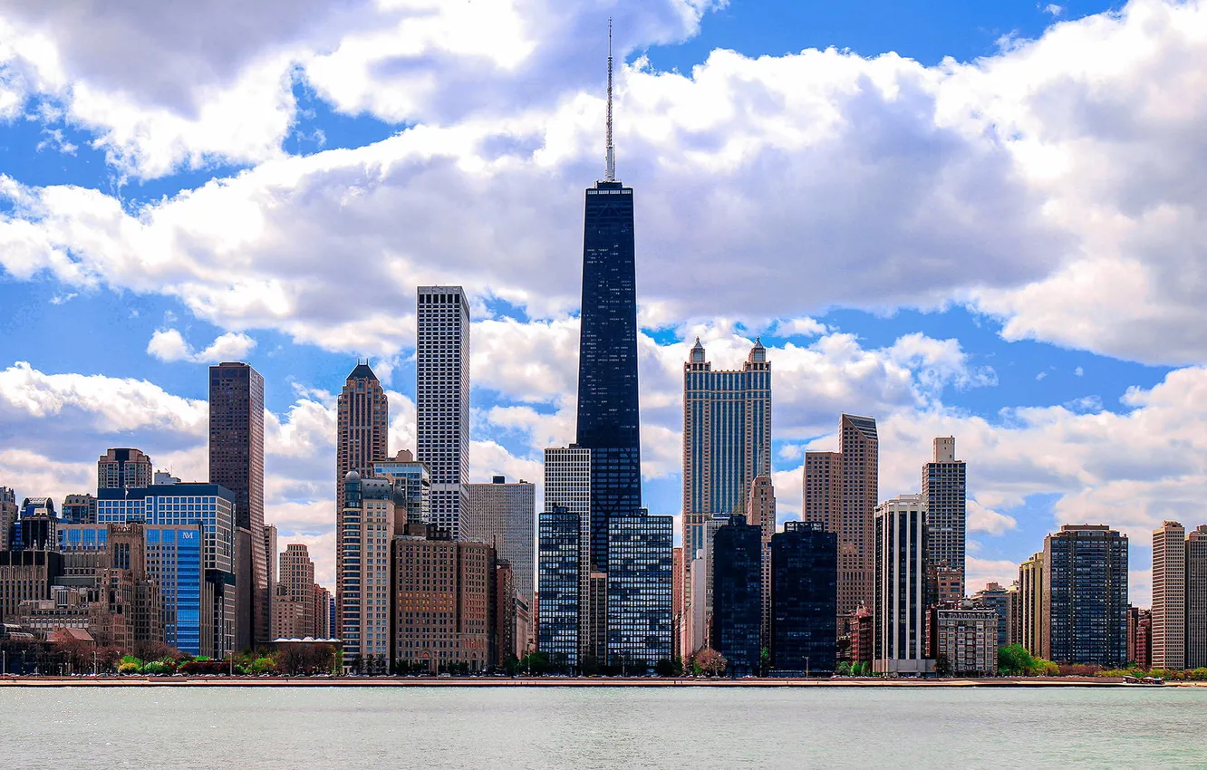 Photo wallpaper clouds, building, home, skyscrapers, Chicago, USA, Chicago, megapolis
