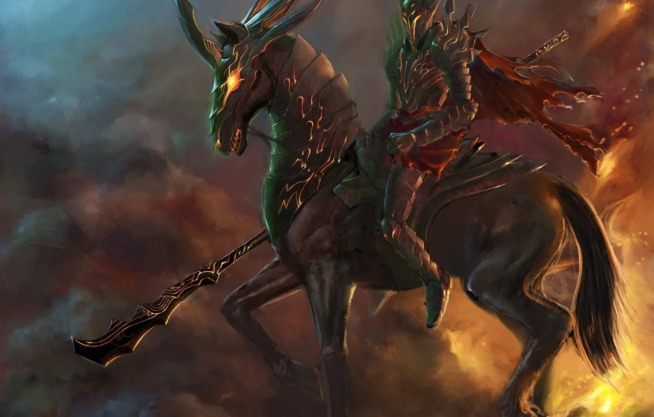 Photo wallpaper horse, warrior, rider