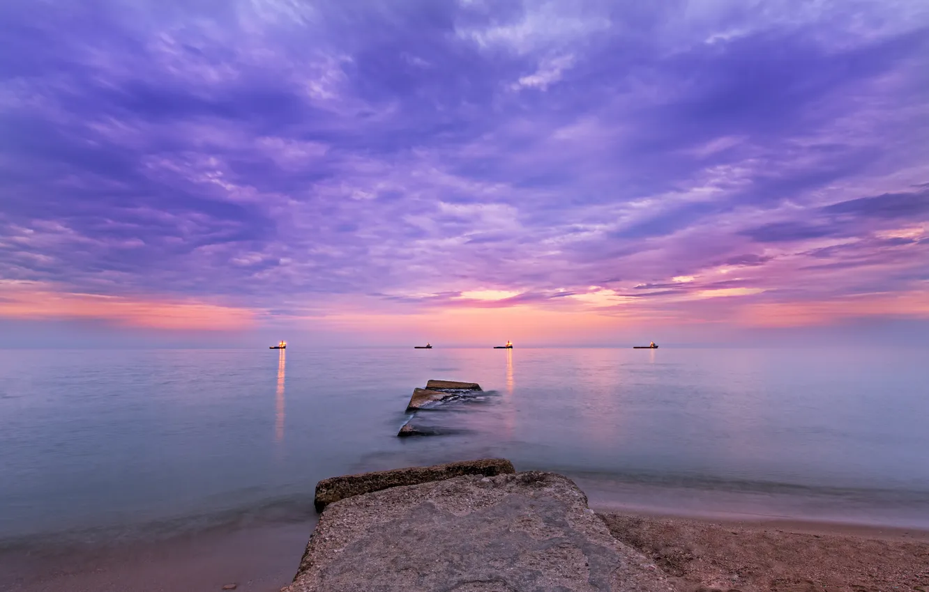 Photo wallpaper sea, sunset, beach, sea, sunset, sand, wave