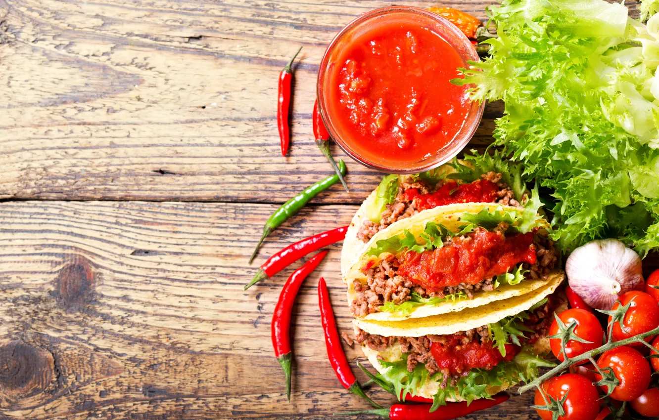 Photo wallpaper food, meat, vegetables, tomatoes, garlic, Mexican, chili, pellet