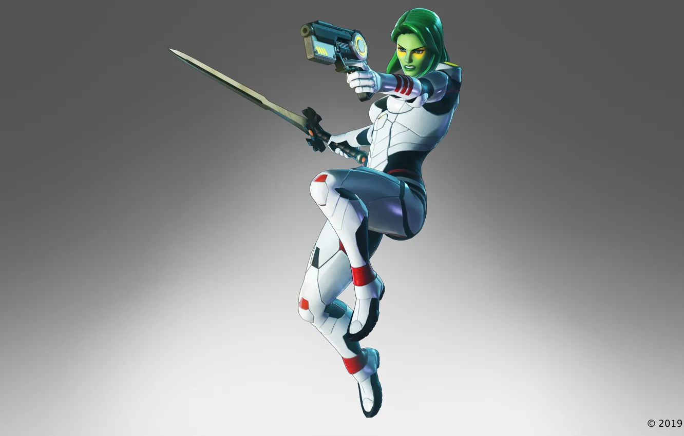 Photo wallpaper girl, gun, weapons, sword, Marvel, assassin, Gamora, the black order