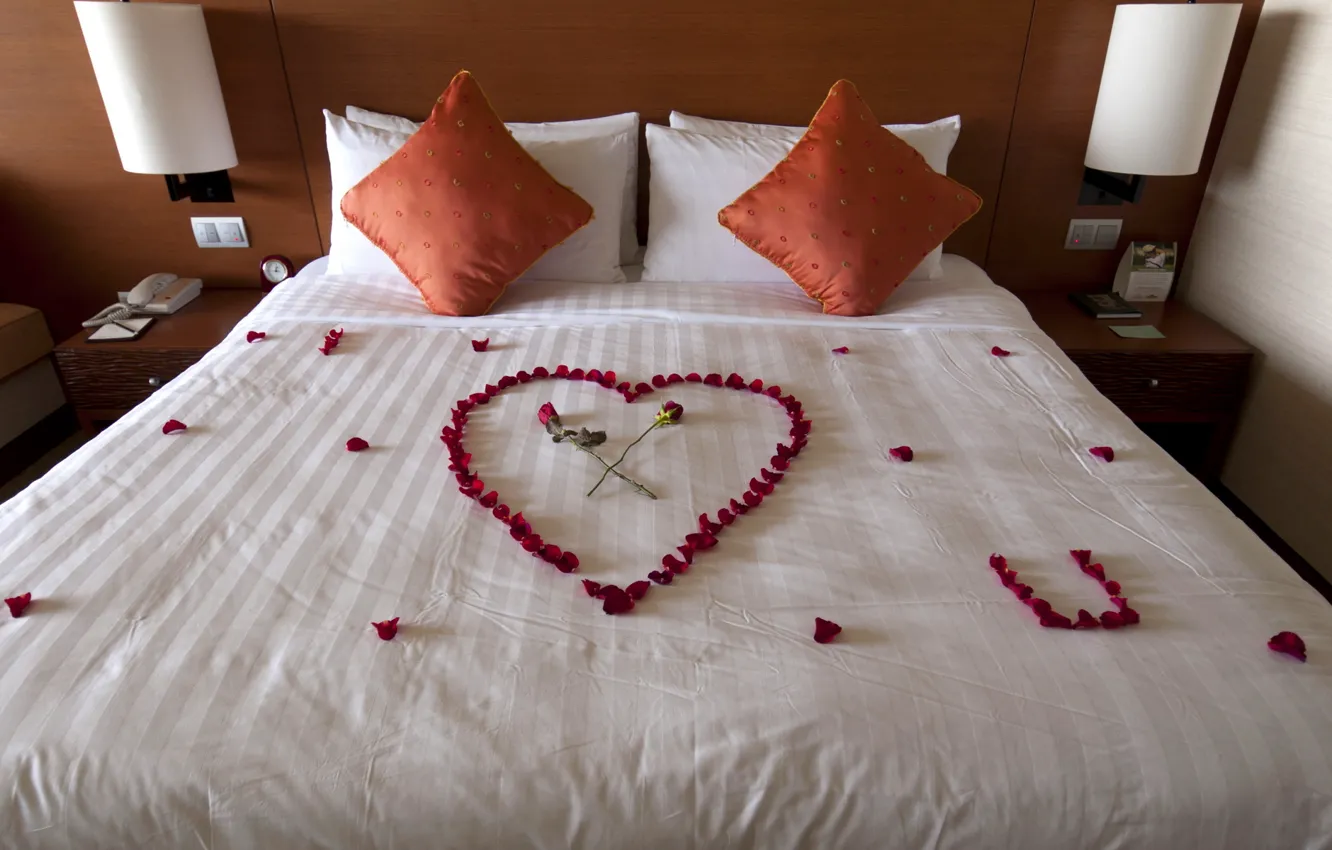 Photo wallpaper letter, love, flowers, design, room, heart, bed, roses