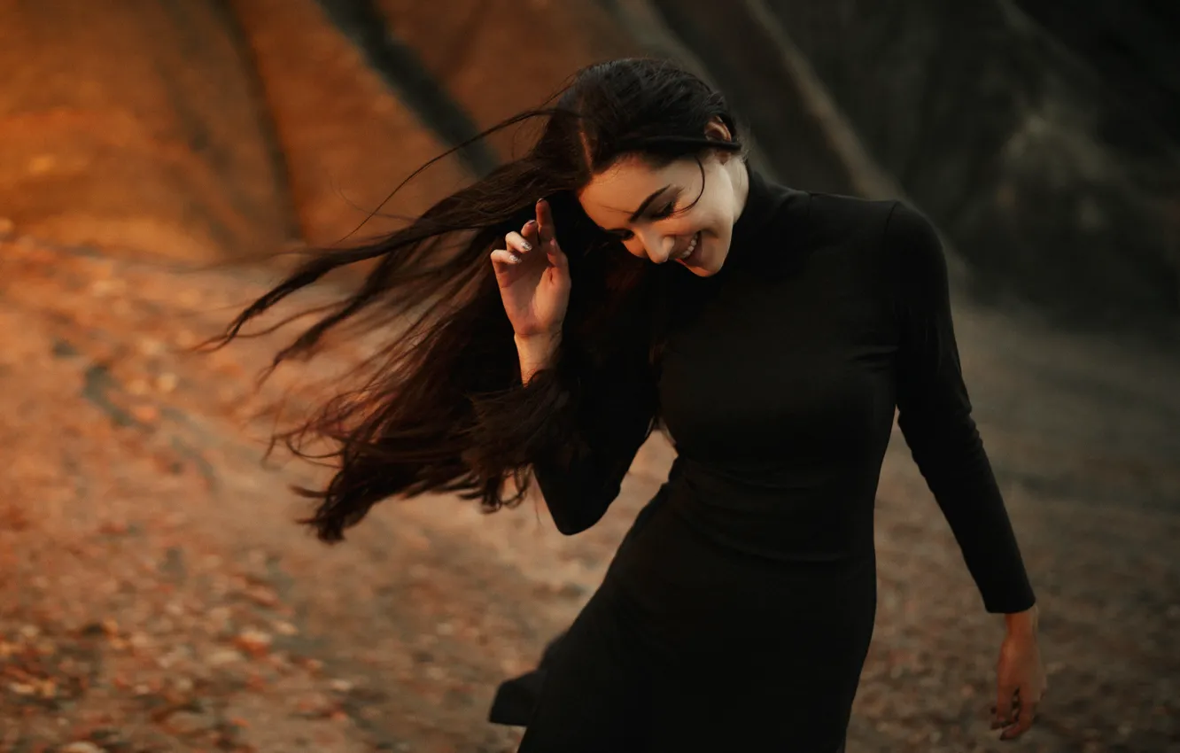 Photo wallpaper girl, pose, smile, mood, long hair, Ivan Kovalev, Maria Gorobets