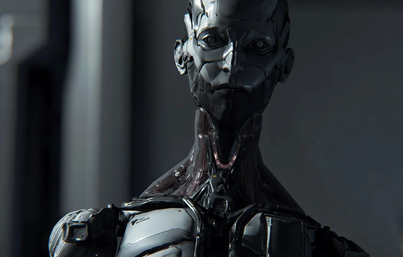 Photo wallpaper face, robot, skeleton, Android, pragmata