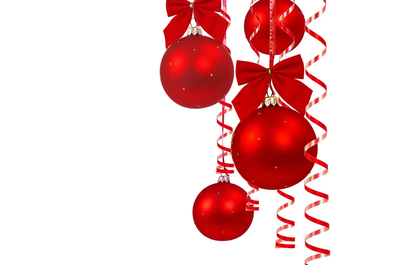 Photo wallpaper balls, red, new year, bows, tinsel, serpentine