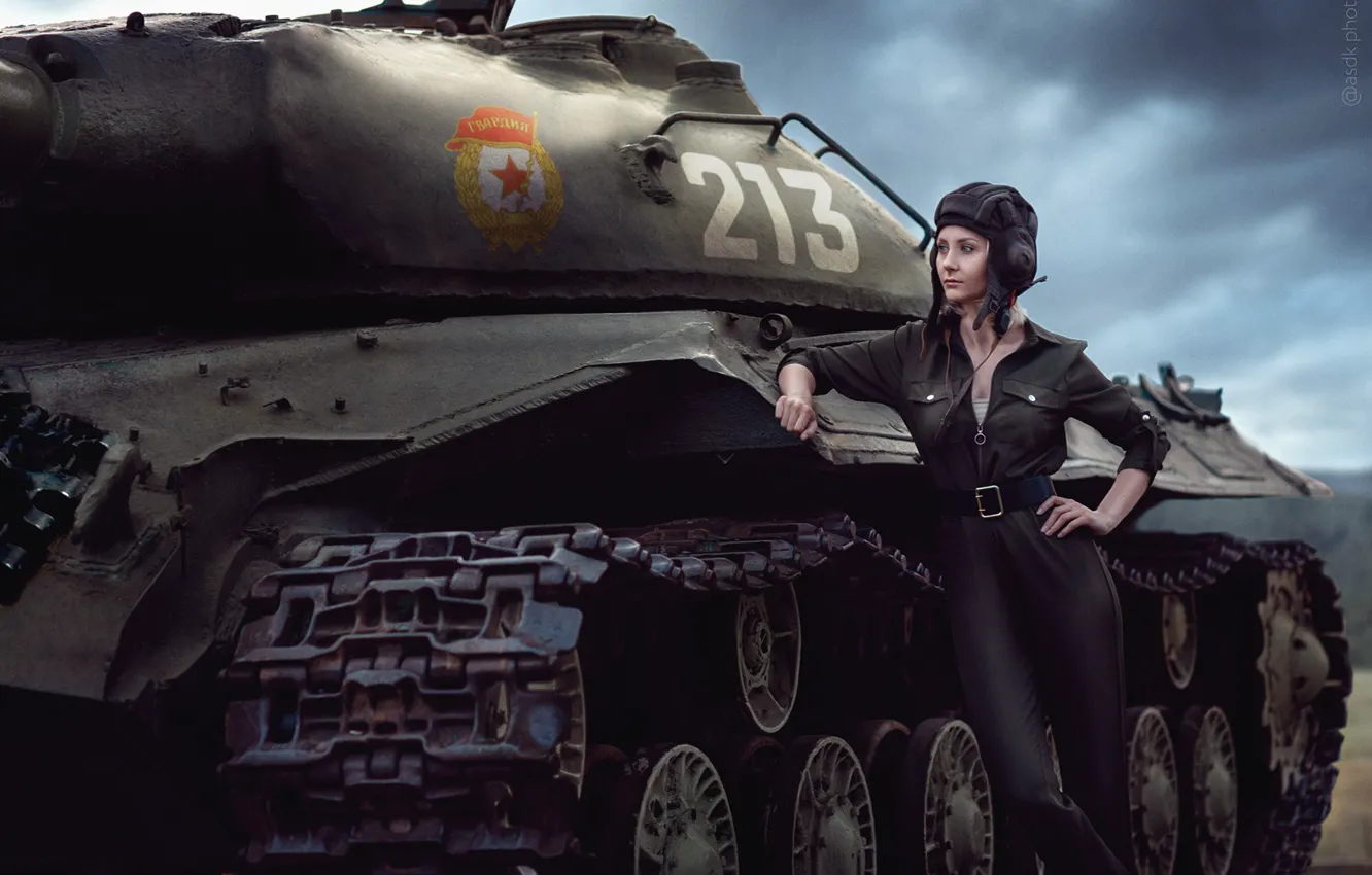 Photo wallpaper girl, art, tank, uniform