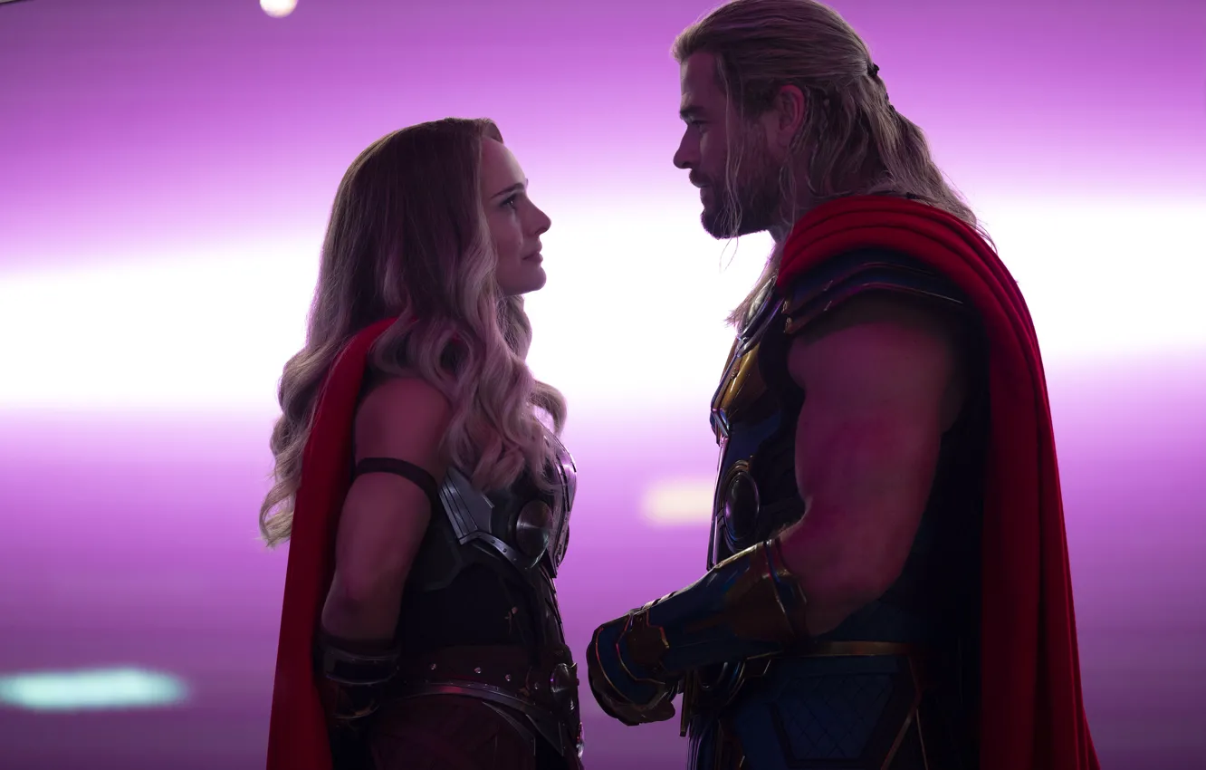 Photo wallpaper Natalie Portman, Thor, Chris Hemsworth, Jane Foster, Marvel Studios, Thor: Love and Thunder