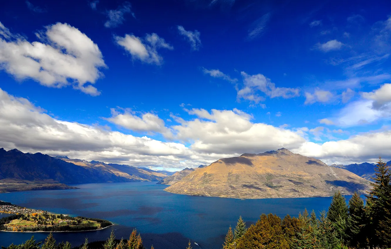 Photo wallpaper clouds, landscape, mountains, nature, lake, lake, wakatipu