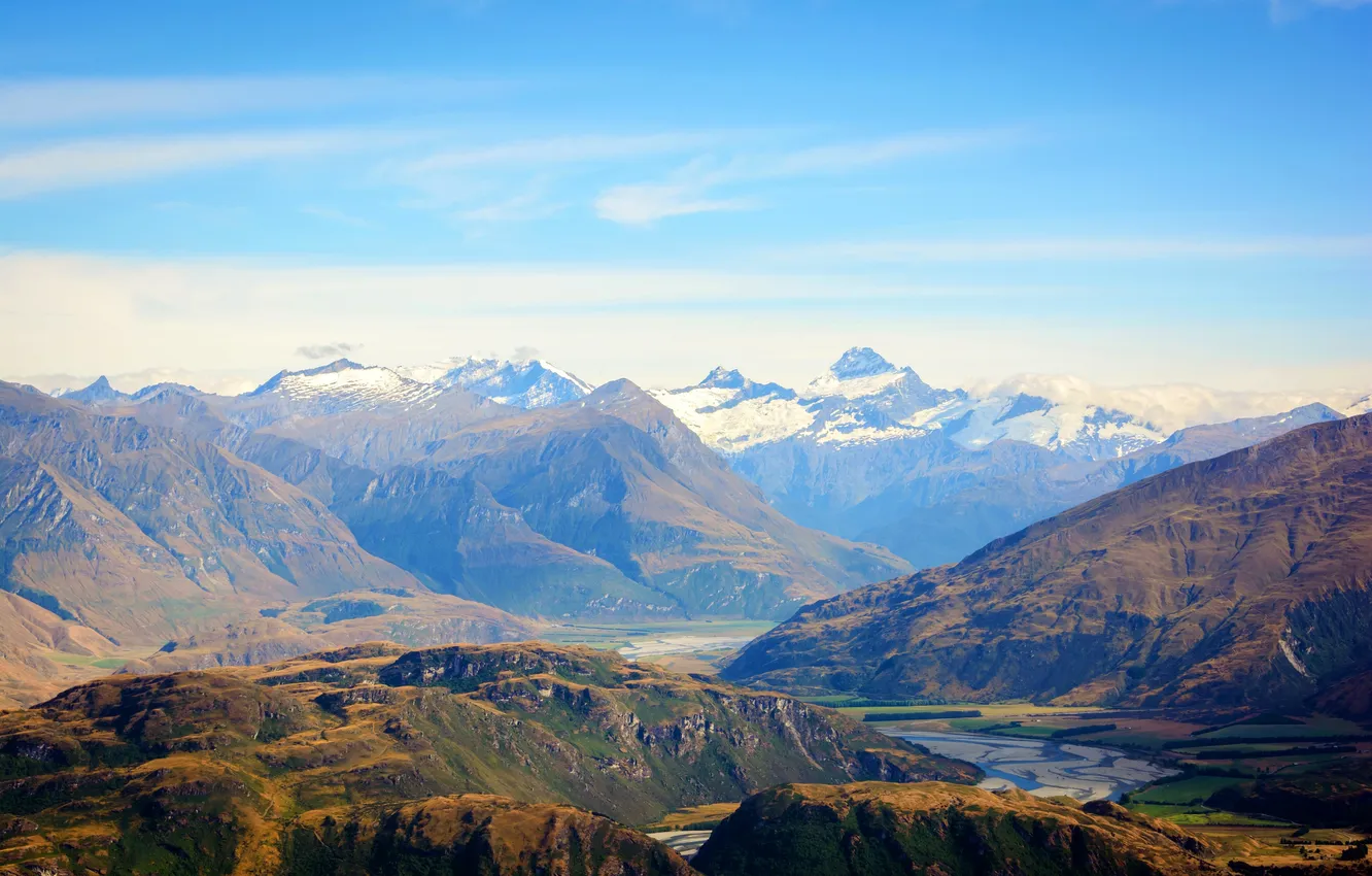 Photo wallpaper mountains, valley, New Zealand, gorge, Otago