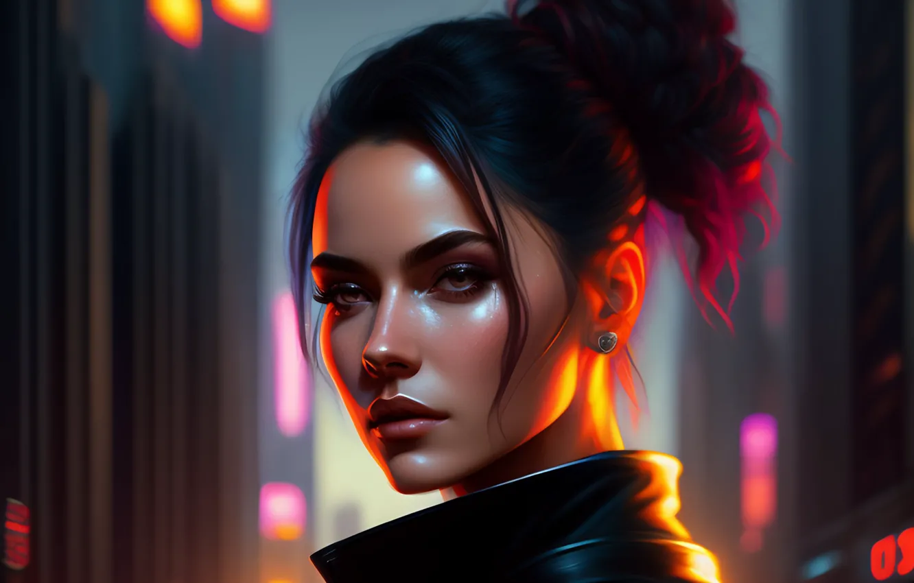 Photo wallpaper girl, face, hair, digital art, AI art, The Art of Artificial Intelligence, neural network