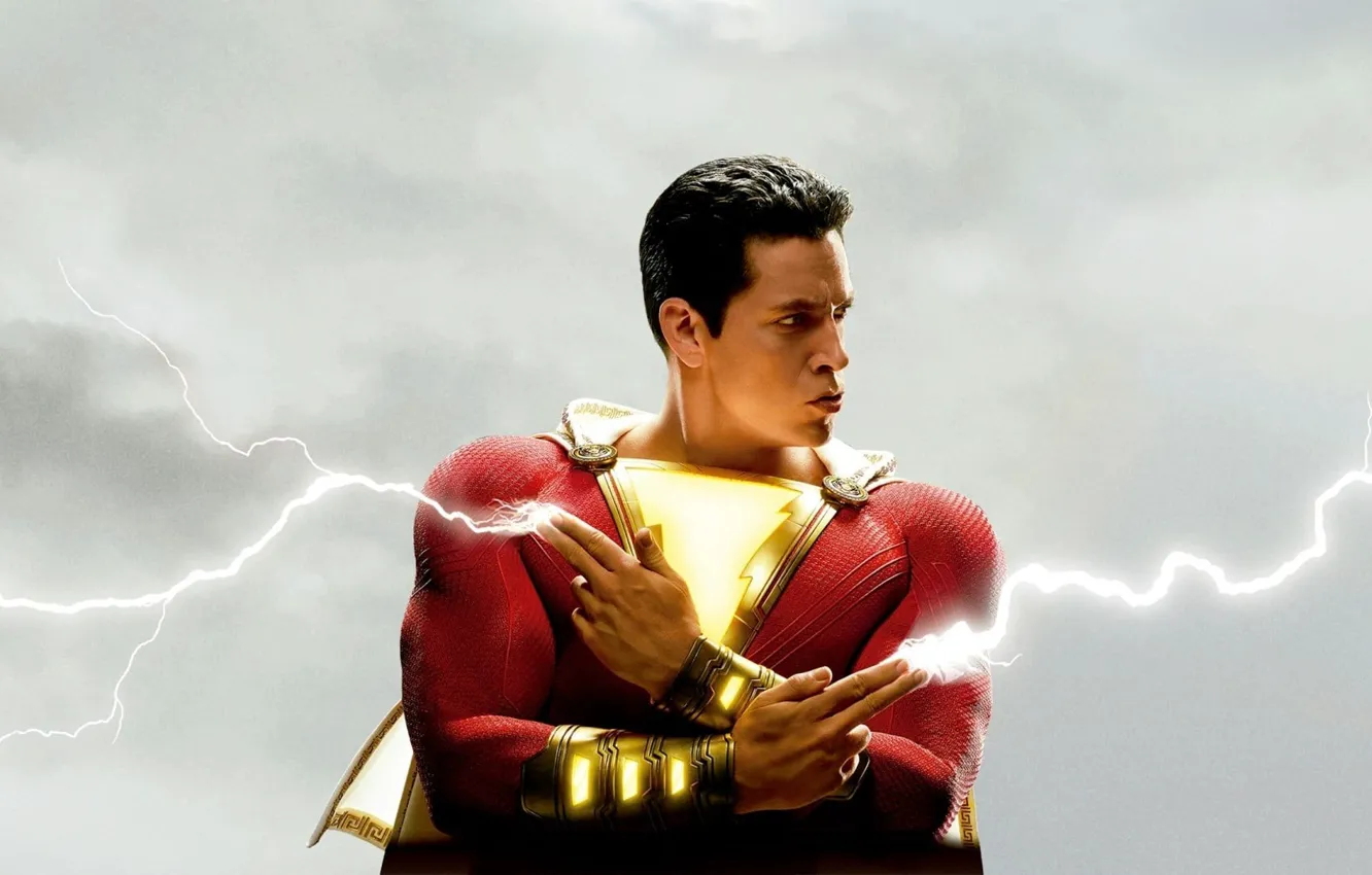 Photo wallpaper lightning, hero, costume, Lightning, hero, DC Comics, Shazam, Shazam