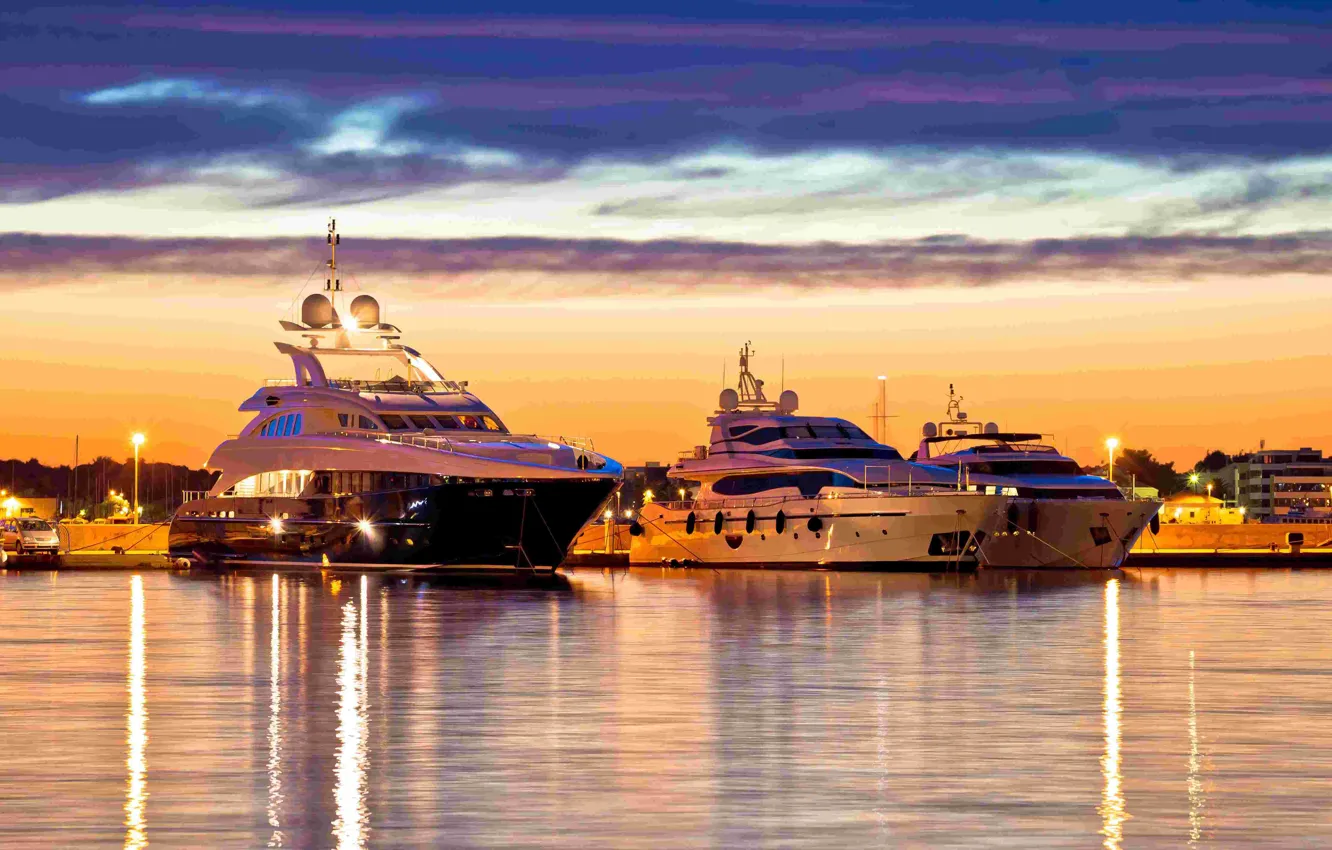 Photo wallpaper the city, yachts, the evening, port, Croatia, Dalmatia, Zadar, Luxury yachts harbor at golden hour …