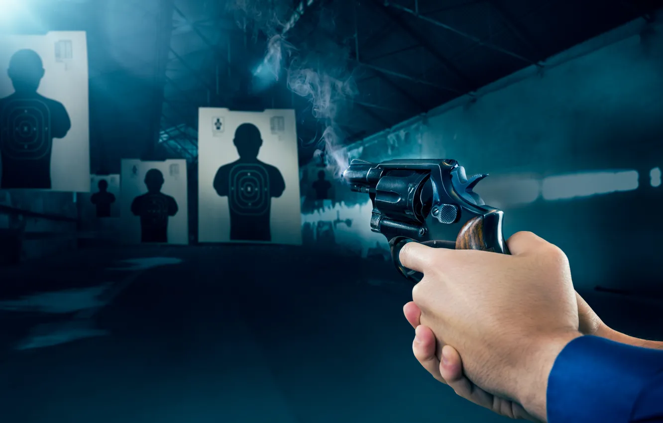 Photo wallpaper gun, smoke, target shooting