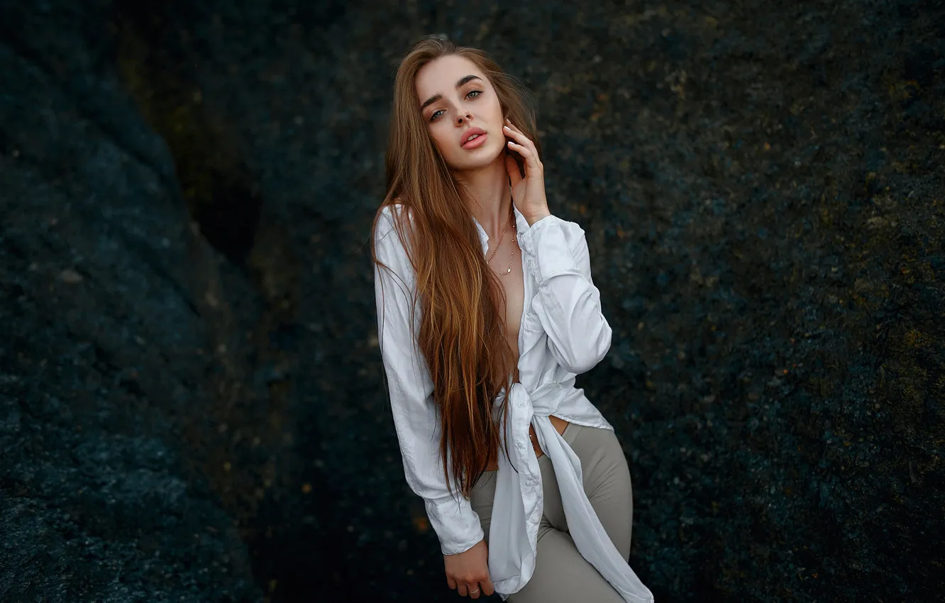 Photo wallpaper look, girl, pose, blouse, long hair, Ivan Kovalev, Alika Pavlova