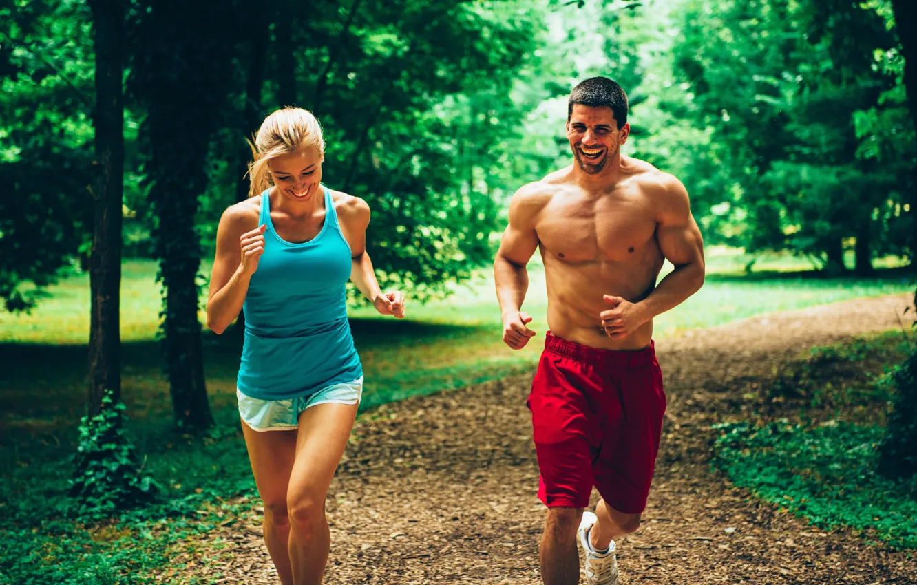 Photo wallpaper summer, girl, Park, running, guy, athlete, run, a healthy lifestyle