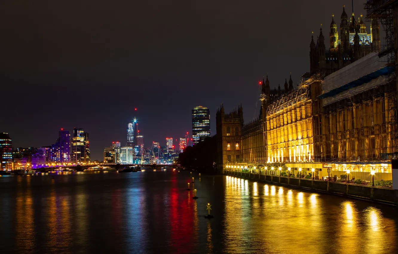 Photo wallpaper lights, England, London, the evening