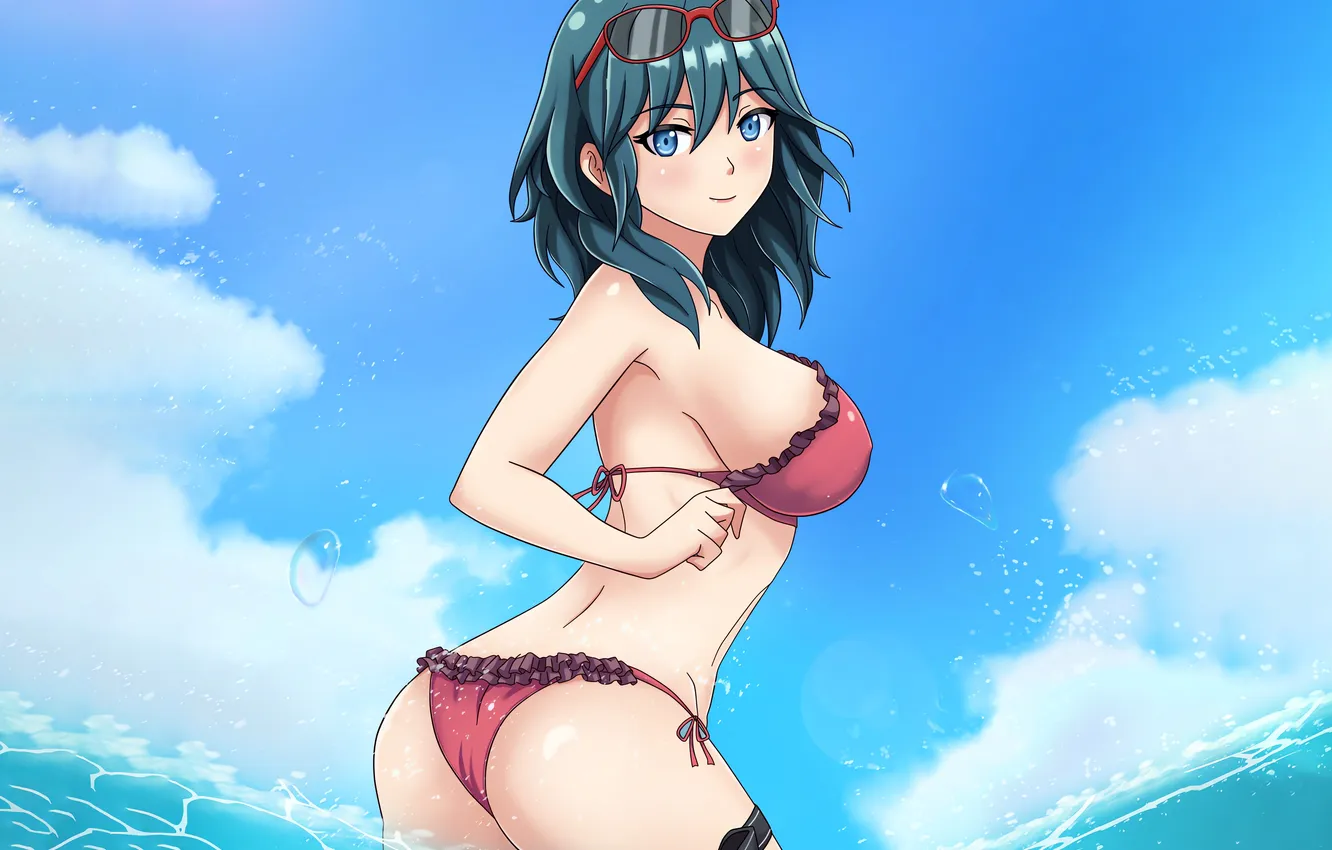 Photo wallpaper girl, sexy, ass, cleavage, beach, sea, boobs, anime