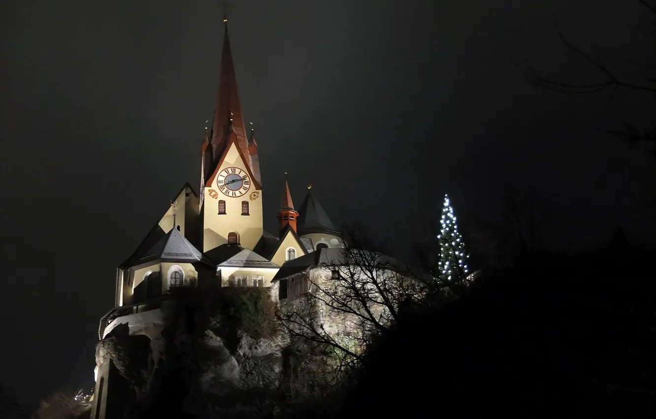 Photo wallpaper night, Austria, church, Rankweil