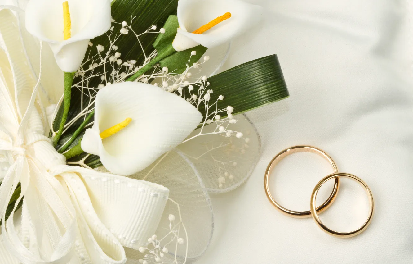 Photo wallpaper flowers, wedding, rings, Calla