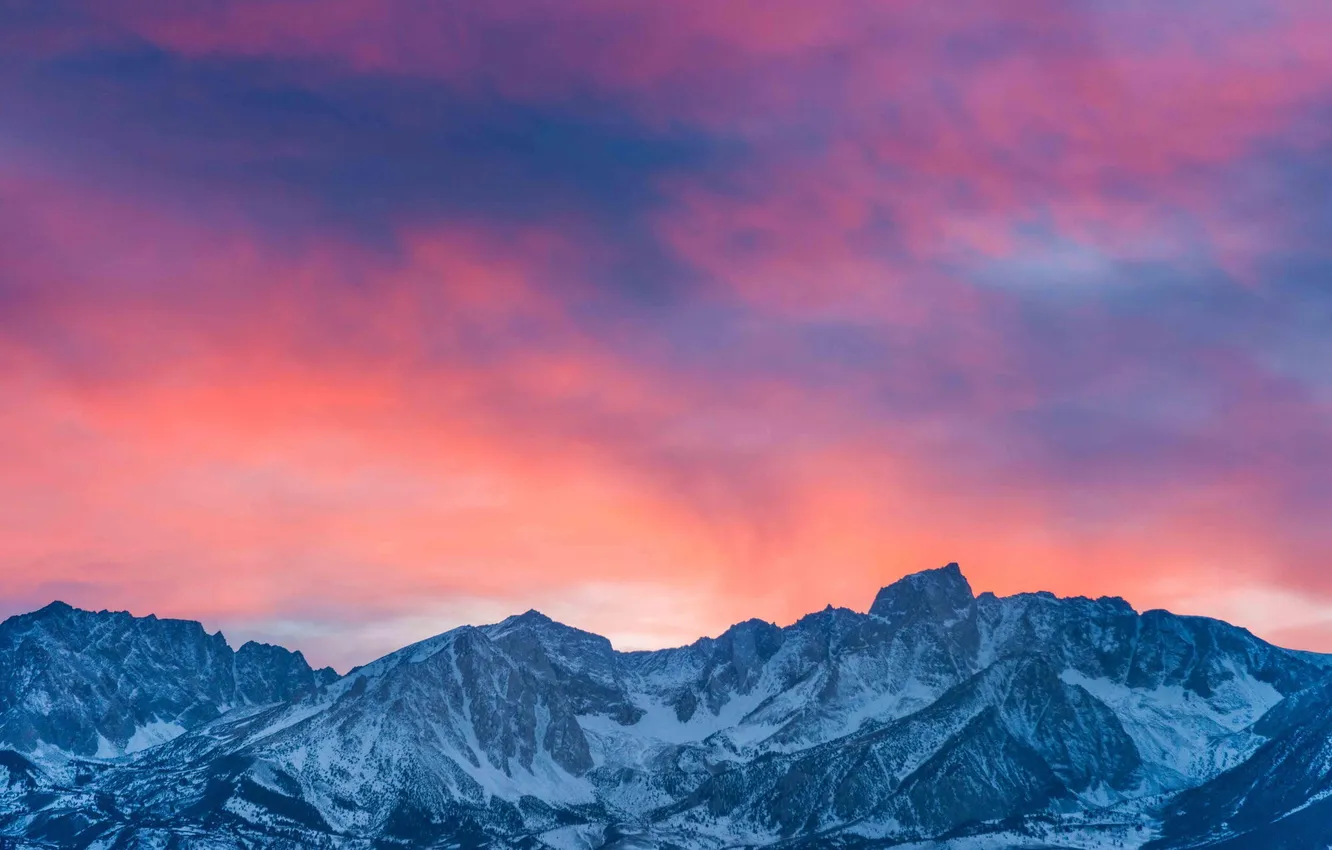 Photo wallpaper snow, landscape, sunset, mountains, nature, mountain range