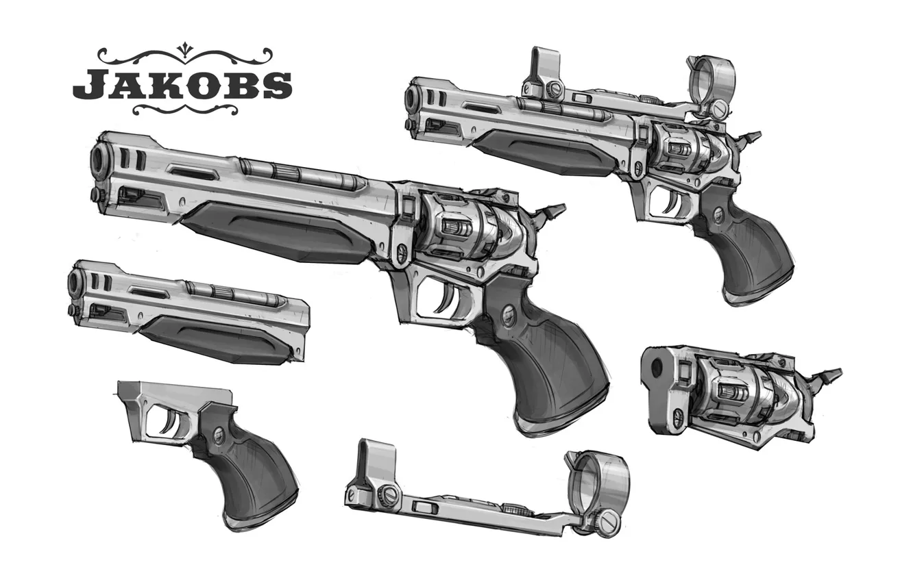 Photo wallpaper design, Guns, revolver, Borderlands 2, sketches, Jakobs