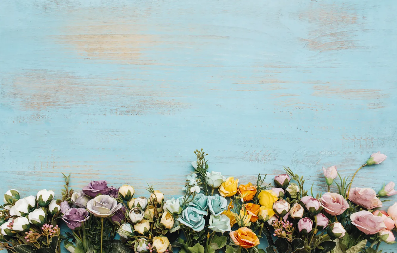 Photo wallpaper flowers, background, frame, colorful, wood, flowers, bright