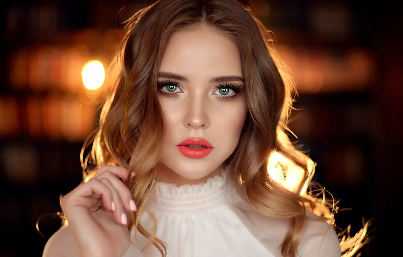 Photo wallpaper look, lights, pose, background, model, portrait, hands, makeup