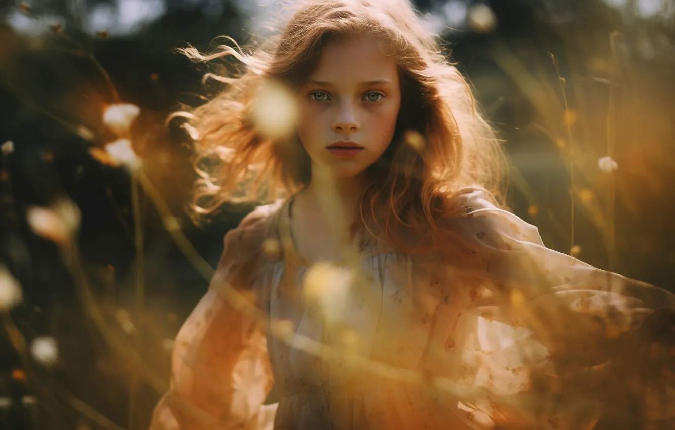 Photo wallpaper field, girl, walk, AI art, The Art of Artificial Intelligence, neural network