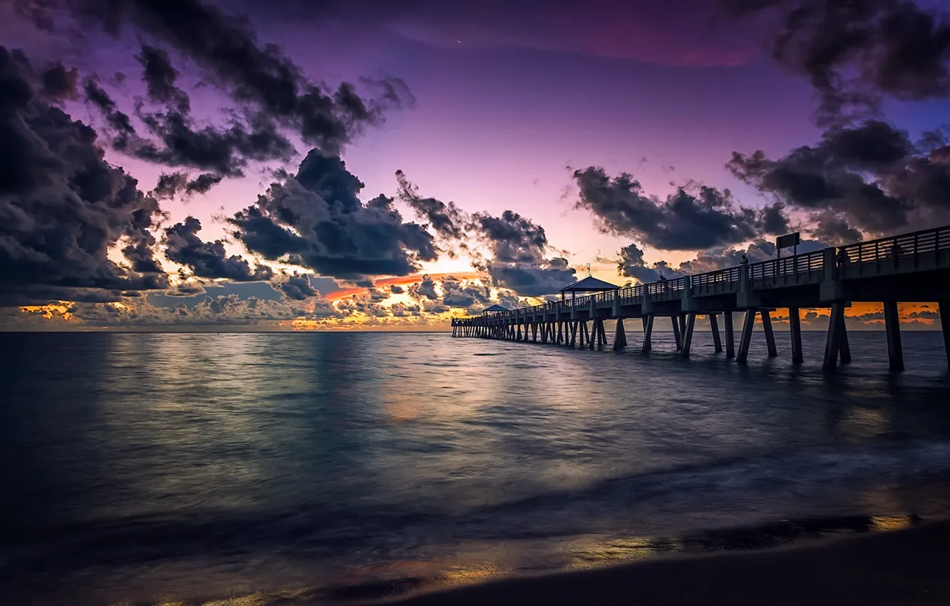 Photo wallpaper sea, night, bridge, Juno Beach Pier