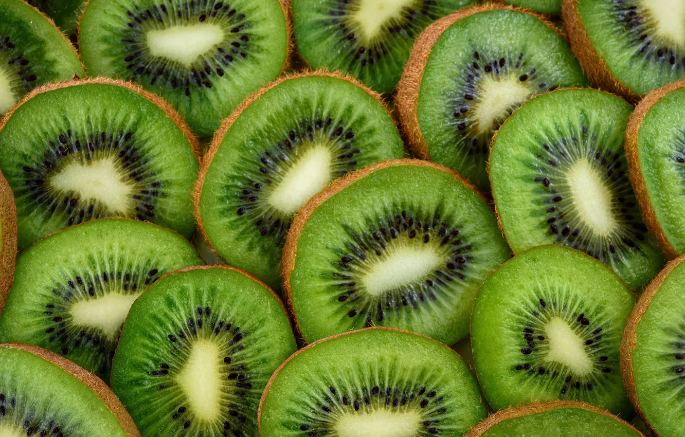 Photo wallpaper food, kiwi, fruit, seeds, halves, a lot, cut