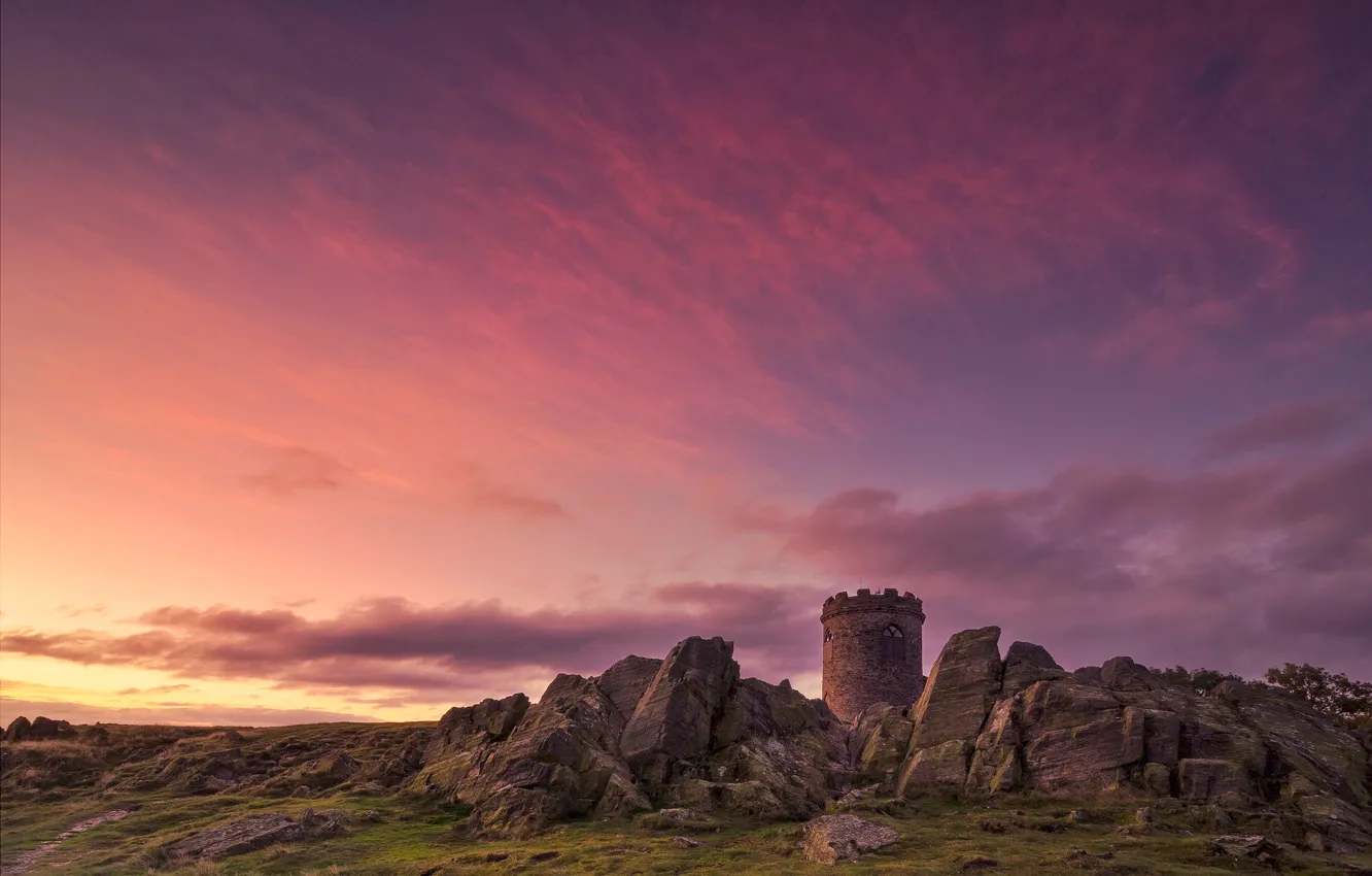 Photo wallpaper England, tower, glow, Leicestershire