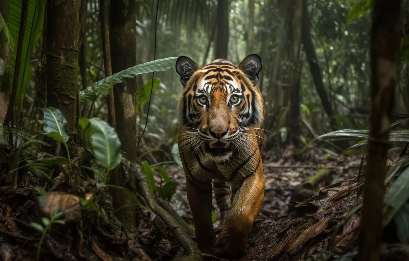 Photo wallpaper face, tiger, portrait, digital art, AI art, The Art of Artificial Intelligence, neural network