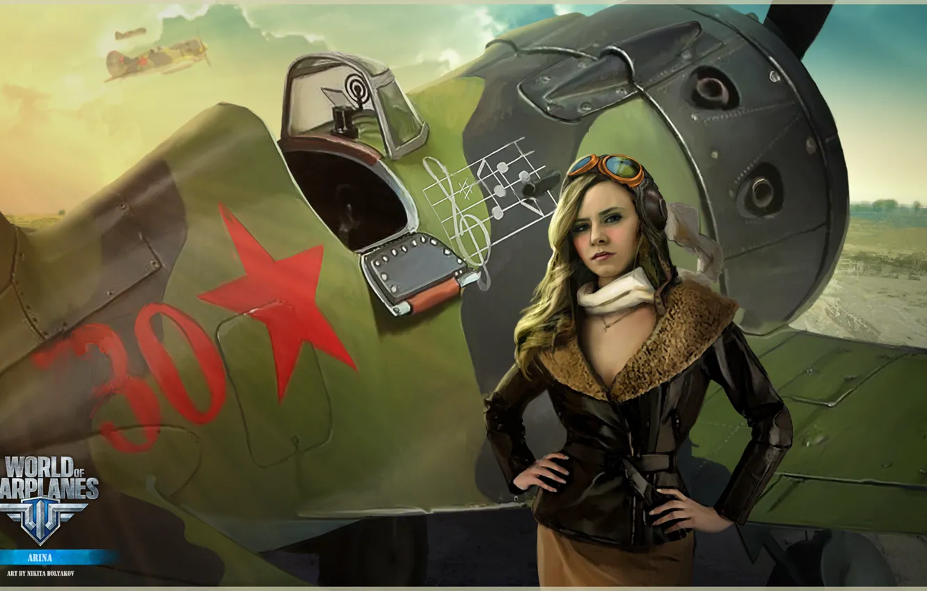 Photo wallpaper girl, stars, notes, girl, the plane, aviation, air, MMO