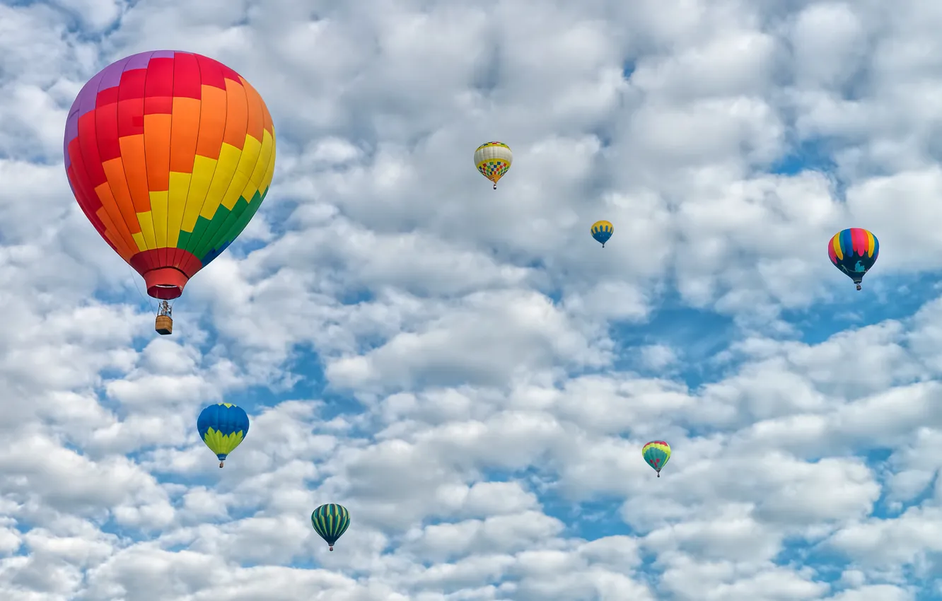 Photo wallpaper the sky, clouds, landscape, balloon