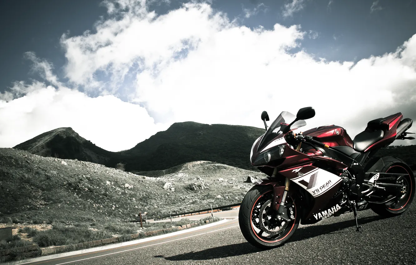 Photo wallpaper the sky, mountains, red, motorcycle, red, yamaha, bike, Yamaha