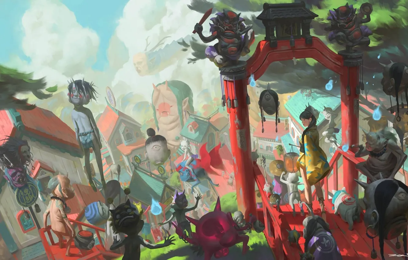 Photo wallpaper the crowd, arch, Mythology, crowd, digital art, fantasy art, digital art, arch