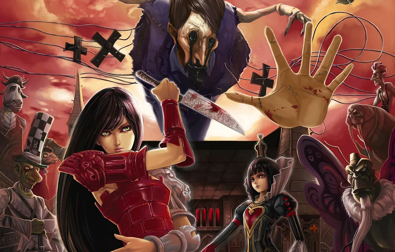 Photo wallpaper blood, art, knife, Alice, Queen, dantewontdie, alice: madness returns, puppeteer