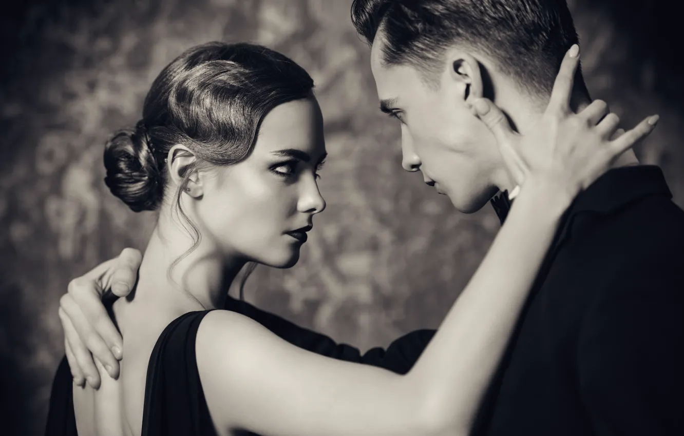 Photo wallpaper look, girl, pose, photo, passion, dance, black and white, male